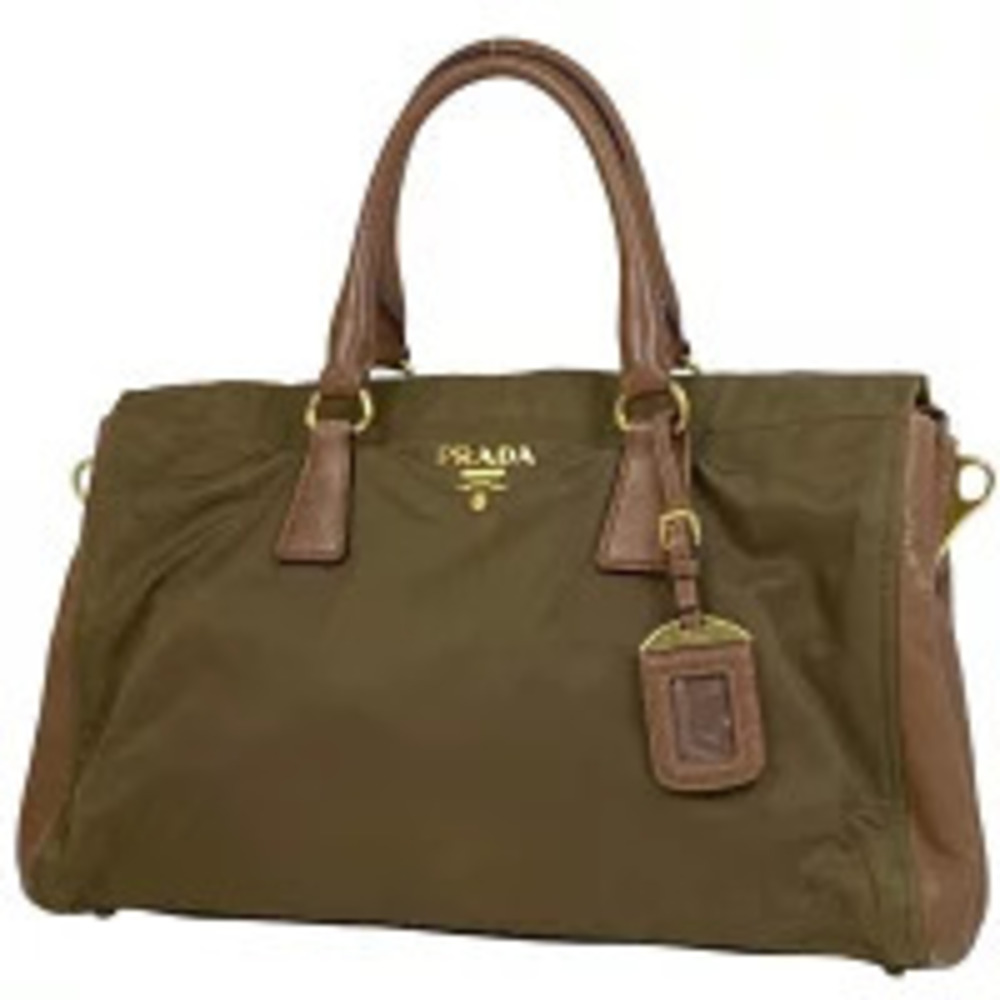 Prada Triangle Logo 2Way Bag khaki brown leather